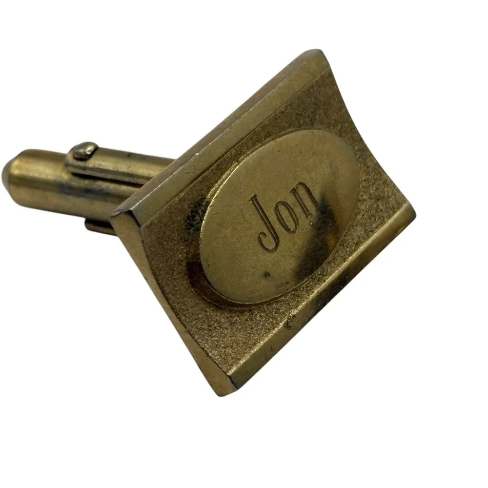 Jon Cuff Links Anson Monogram‎ Personalized Engraved Name Letter VTG Gold Tone